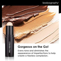 Bodyography Pro Perfect Foundation Stick - Demi-Matte Finish with A Natural Look - Enhancer for Concealing, Highlighting, and Contouring - Vitamin C & E (Porcelain)