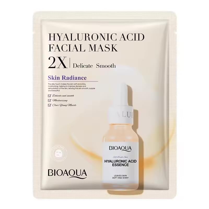 BIOAQUA Hyaluronic Acid Facial Mask – Moisturizing & Hydrating Sheet Mask for Smooth, Radiant, and Glowing Skin (1 Pack)