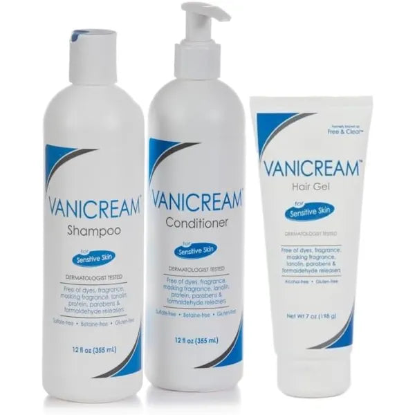 Vanicream Free & Clear Shampoo (12 Oz), Conditioner (12 Oz) & Hair Styling Gel (7 Oz) Gentle Cleaning Solution for All Hair Types