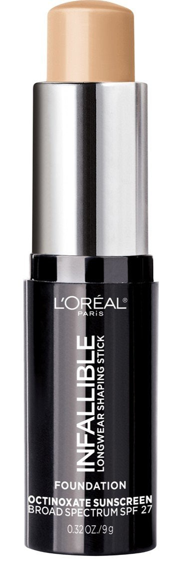 (10ml, Shell Beige) - L'Oreal Paris Makeup Infallible Longwear Foundation Shaping Stick, Up to 24hr Wear, Medium to Full Coverage Cream Foundation Stick, 404 Shell Beige, 10ml