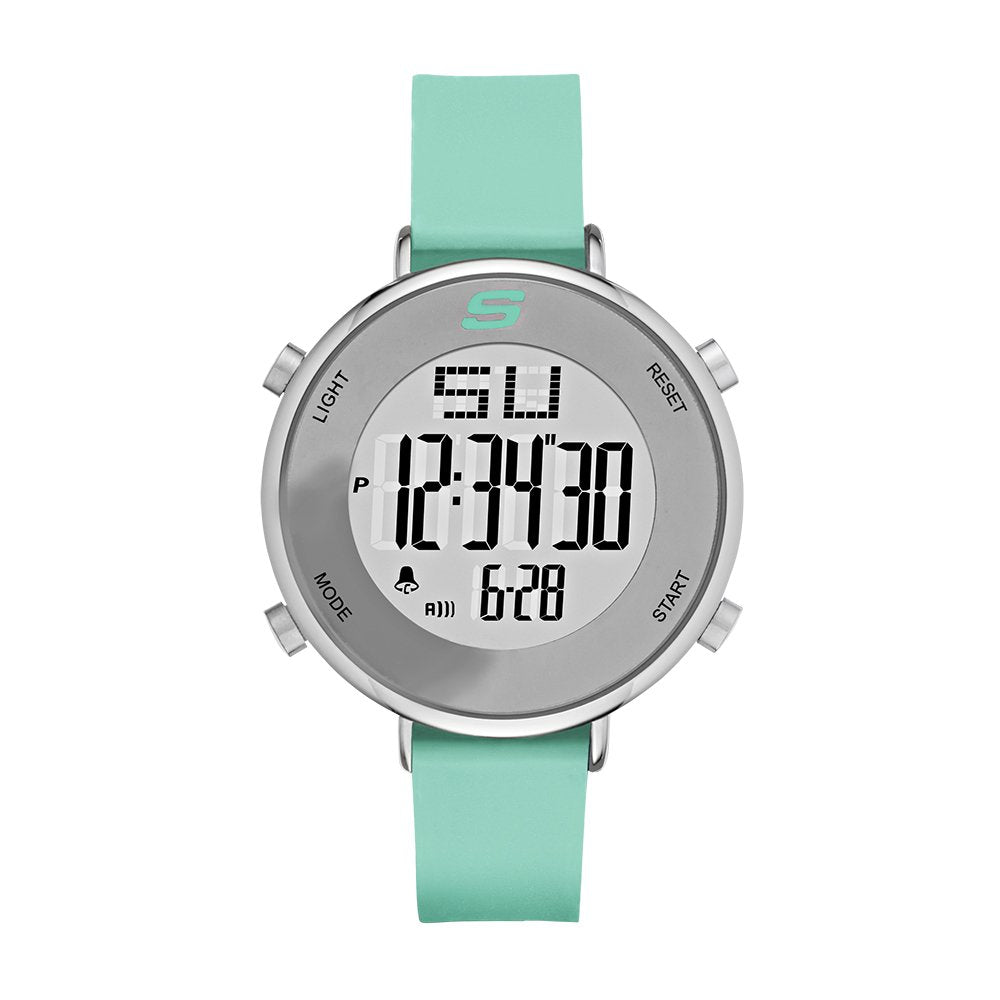 Skechers Magnolia Digital Silicone Watch for Women - Silver, Mint Green