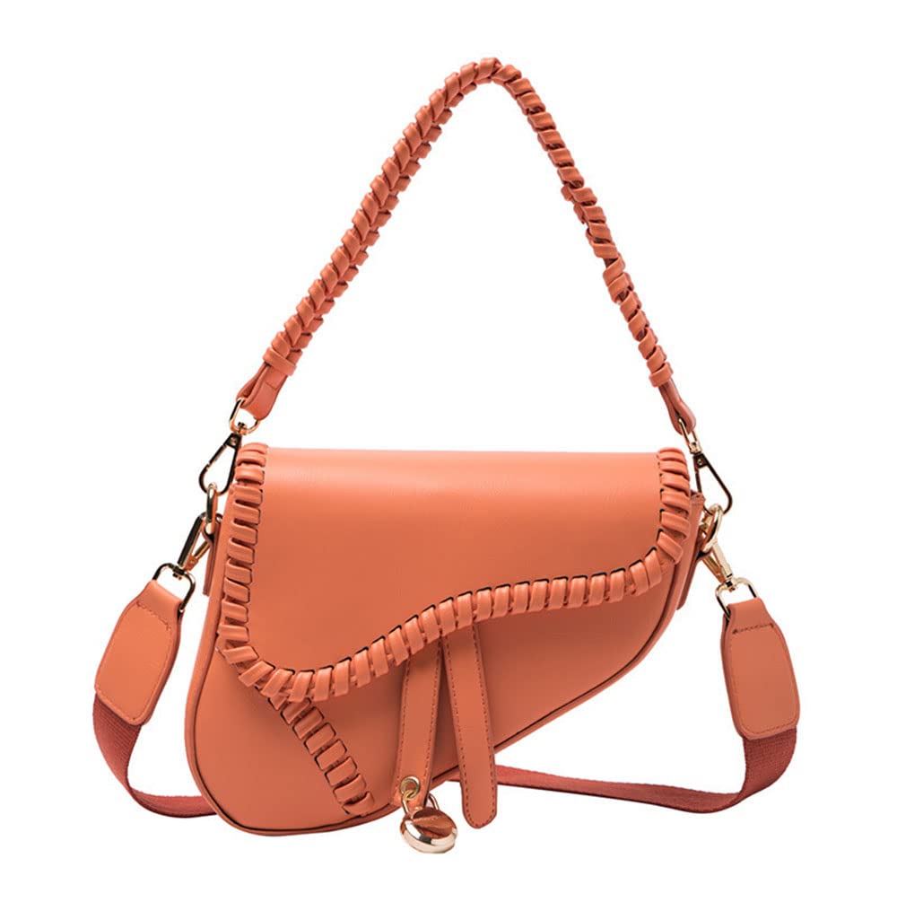 PURFANREE Women Trendy Saddle Shoulder Bag Clutch Purse Underarm Handbag Satchel HandBag Crossbody Bag - Orange