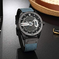Curren 8301 Men's Watch with Quartz Leather Band Date Display Waterproof Watch - Blue