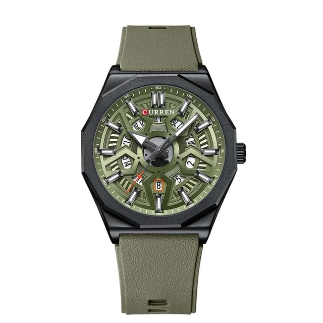 CURREN Men's quartz, sports brand Luxury Original Waterproof with calendar and rubber strap, 8437 - Light green