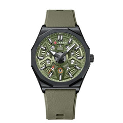CURREN Men's quartz, sports brand Luxury Original Waterproof with calendar and rubber strap, 8437 - Light green