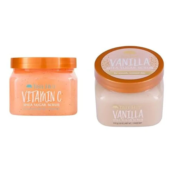 Tree Hut Vitamin C and Vanilla Shea Sugar Body Scrubs, Both , Ultra Hydrating and Exfoliating 18 oz