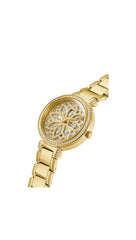 GUESS US Women's Gold-Tone Floral Cut-Through Analog Watch