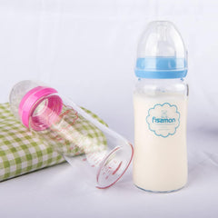 Fissman Baby Feeding Glass Bottle, Light and Slim Bottle Easy to Hold, Food Grade Borosilicate Glass, Wide Neck, Dishwasher And Easy to Clean, BPA Free 260ml (Pink)