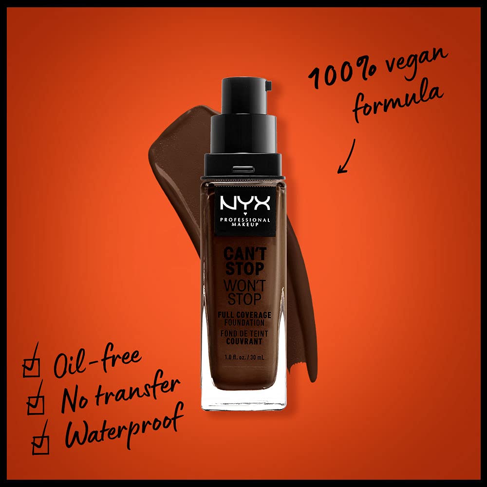 NYX PROFESSIONAL MAKEUP Can't Stop Won't Stop Full Coverage Foundation, Deep Ebony 25