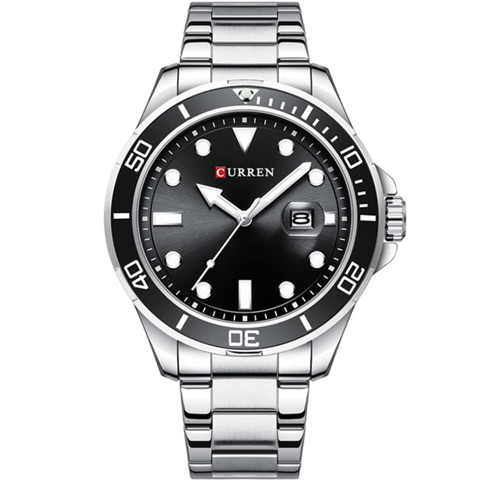 CURREN Men's Bracelet Watch, Analogue, Window with Dateer, Geometric Detail, Metallic Finish and Extendable, Contrast Colours, Plateado, m, bracelet - Silver