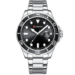 CURREN Men's Bracelet Watch, Analogue, Window with Dateer, Geometric Detail, Metallic Finish and Extendable, Contrast Colours, Plateado, m, bracelet - Silver