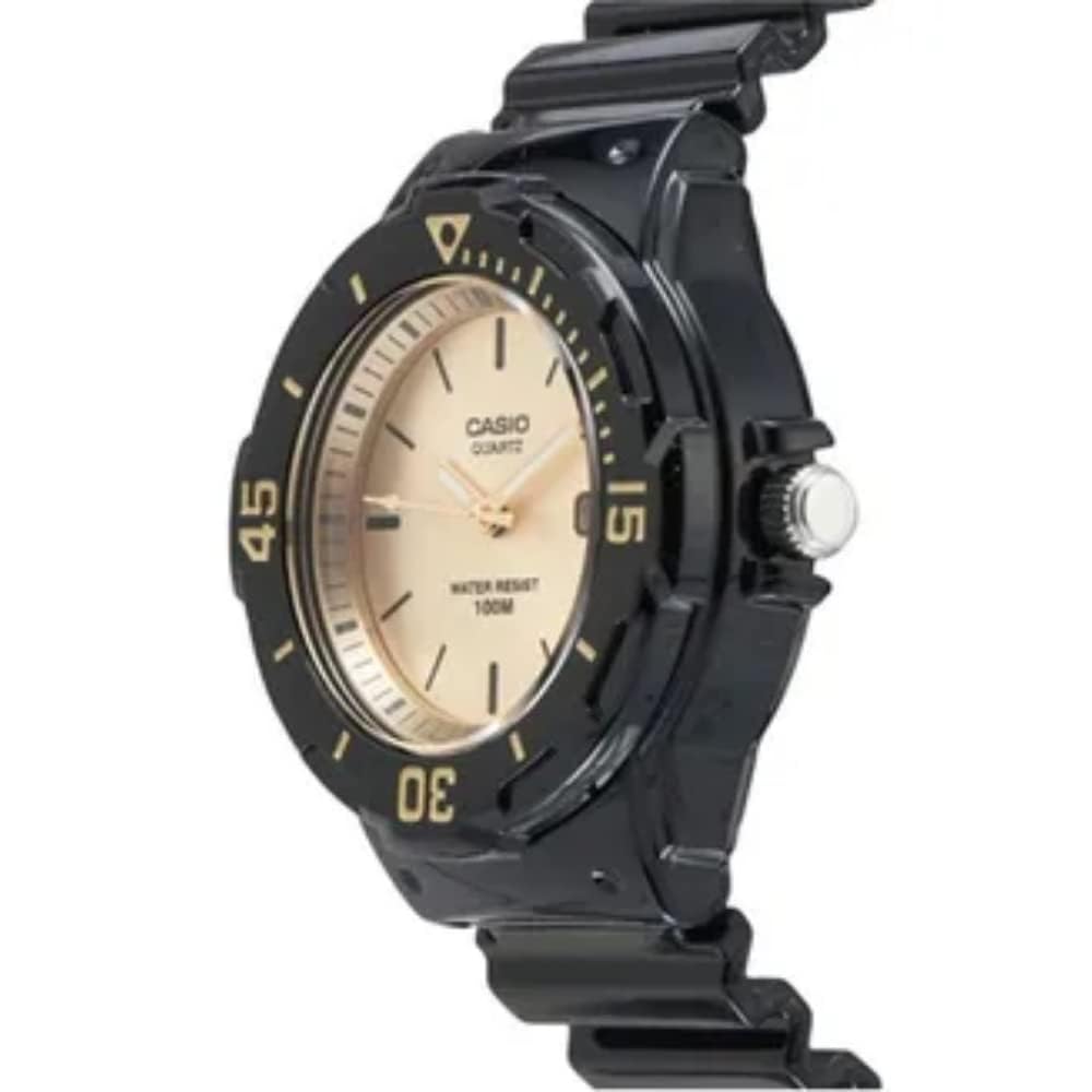 Casio Womens Quartz Watch, Analog Display and Resin Strap Black/Gold