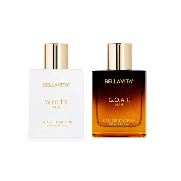 BellaVita Luxury G.O.A.T. & White Oud Unisex Perfume Duo – 2 × 3.4 fl. oz. Eau de Parfum Set – Woody, Oriental & Spicy Notes – Long-Lasting Vegan Fragrance Gift Set for Men & Women