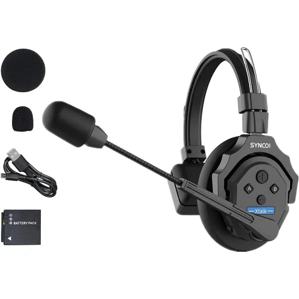 SYNCO XTALK Wireless Intercom Headset System – 2.4GHz Communication with 24H Battery, 350M/1148FT Range, Single or Dual-Ear Headsets for Real-Time Monitoring & Group Talk