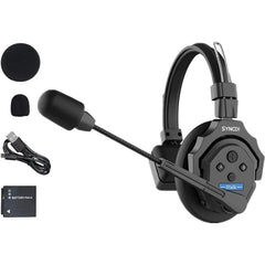 SYNCO XTALK Wireless Intercom Headset System – 2.4GHz Communication with 24H Battery, 350M/1148FT Range, Single or Dual-Ear Headsets for Real-Time Monitoring & Group Talk