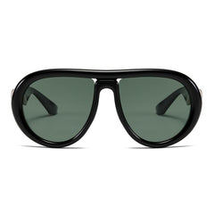 Oversized Trendy Polarized Pilot Sunglasses for Women Men Retro Oval Flat Top Frame Curved Metal Designer Eyewear