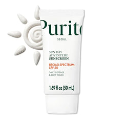 Purito Sun Day Adventure Korean Sunscreen Smoothest and Lightest Texture Broad Spectrum SPF 50 UVA & UVB Protection No White Cast Oil Free For All Skin Types Vegan Daily Skin Care 50ml, 1.69 fl.oz