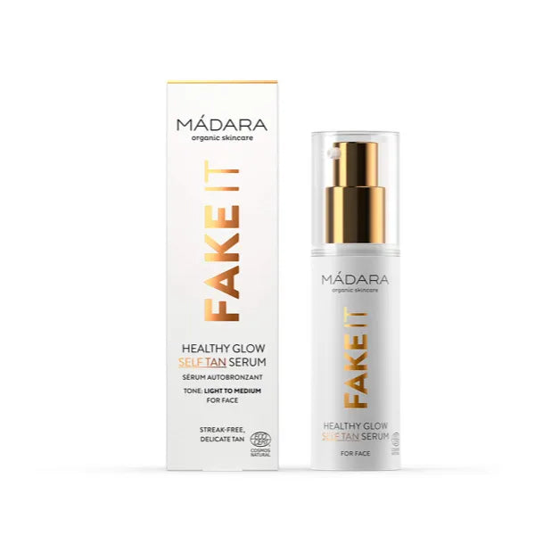 MÁDARA Organic Skincare | Fake It Healthy Glow Self Tan Serum For Face - 30ml, Fake tan for a beautiful bronze, Self-tanner with raspberry seed oil, shea butter, hyaluronic acid and vitamin E, Vegan