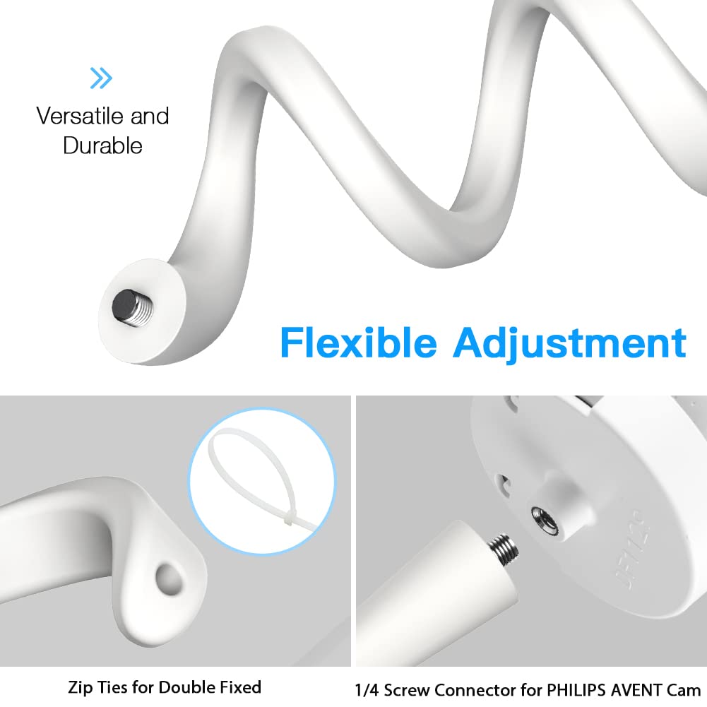 HOLACA Flexible Crib Mount for Philips Avent Connected Videophone SCD923/26 Baby Monitor - Twist Versatile Mounting Set for Philips Baby Monitor