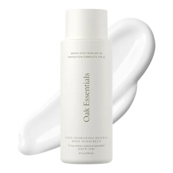 Oak Essentials Daily Hydrating Mineral Body Sunscreen SPF 30, Broad Spectrum 11% Non-Nano Zinc Oxide Sunblock, Lightweight Mineral Sunscreen for Dry Skin, Fast-Absorbing, Non-Greasy Finish, 6 Fl Oz