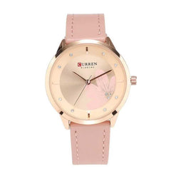 CURREN 9048 Top Brand Women Watch Quartz Watch Flower Pattern Dial Leather Strap Fashion Ladies Wristwatch - Pink