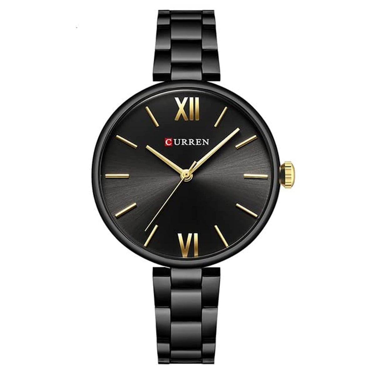 CURREN Ladies Analog Watch Black Stainless Steel Case Black Dial Black Stainless Steel Bracelet - Black