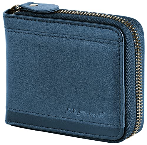 Mens RFID Blocking Wallets Zipper Leather Wallet for Men Bifold RFID Card Holder, Blue50778, M
