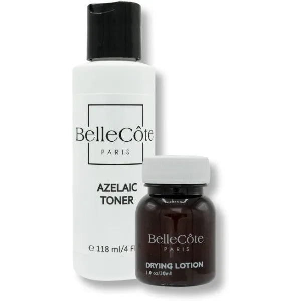BelleCôte Paris Azelaic Toner & Drying Lotion Duo Face Treatment Set for Rosacea & Cystic Acne, Soothing Redness Relief, Shrinks Whiteheads & Pores Normal to Oily Skin