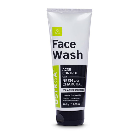 Ustraa Face Wash Acne Control With Neem & Charcoal Face Wash - 200g - Oil Control, Prevents Acne, Especially for Oily Skin, No Sulphate, No Paraben, No Harmful Chemicals
