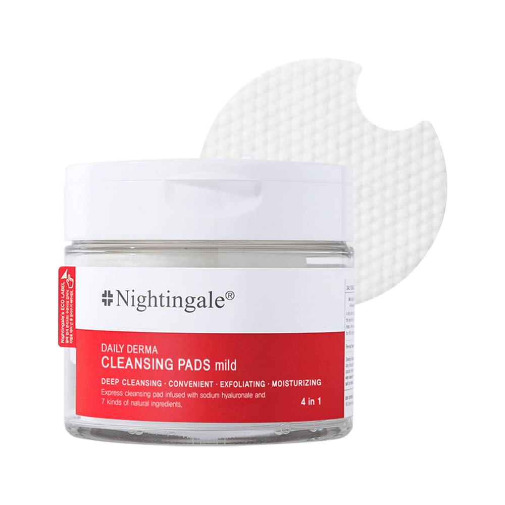 Nightingale Daily Derma Cleansing Pads Mild 70 Pcs - Korean Face Skin Care with Hyaluronic Acid, Hydrating Makeup Remover - Gentle Peel Exfoliating Facial Pads