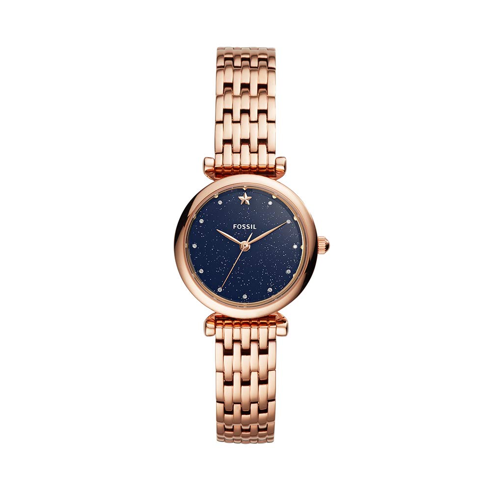 Fossil Women's Carlie Mini Quartz Stainless Three-Hand Watch, Color: Rose Gold/Navy (Model: ES4522)