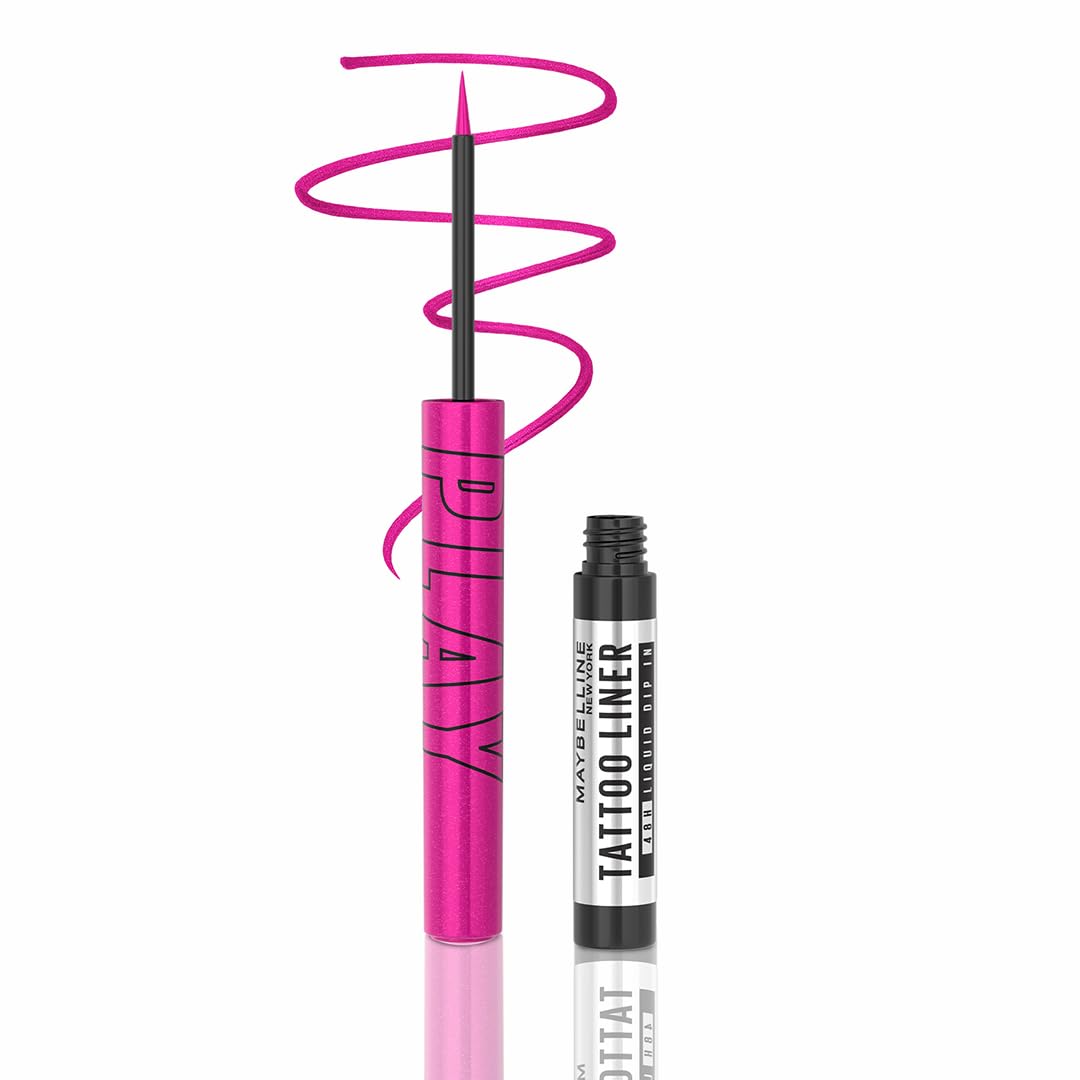 Maybelline New York Tattoo Play Pink Liquid Eyeliner - Longwear Waterproof Eyeliner - Metallic Finish, Punch, 2.1m