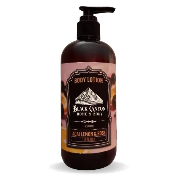 Black Canyon Home and Body Acai Lemon & Rose Scented Body Lotion with Lanolin and Jojoba Oil, Rich Creamy Hydrating Moisturizer - 12 Oz
