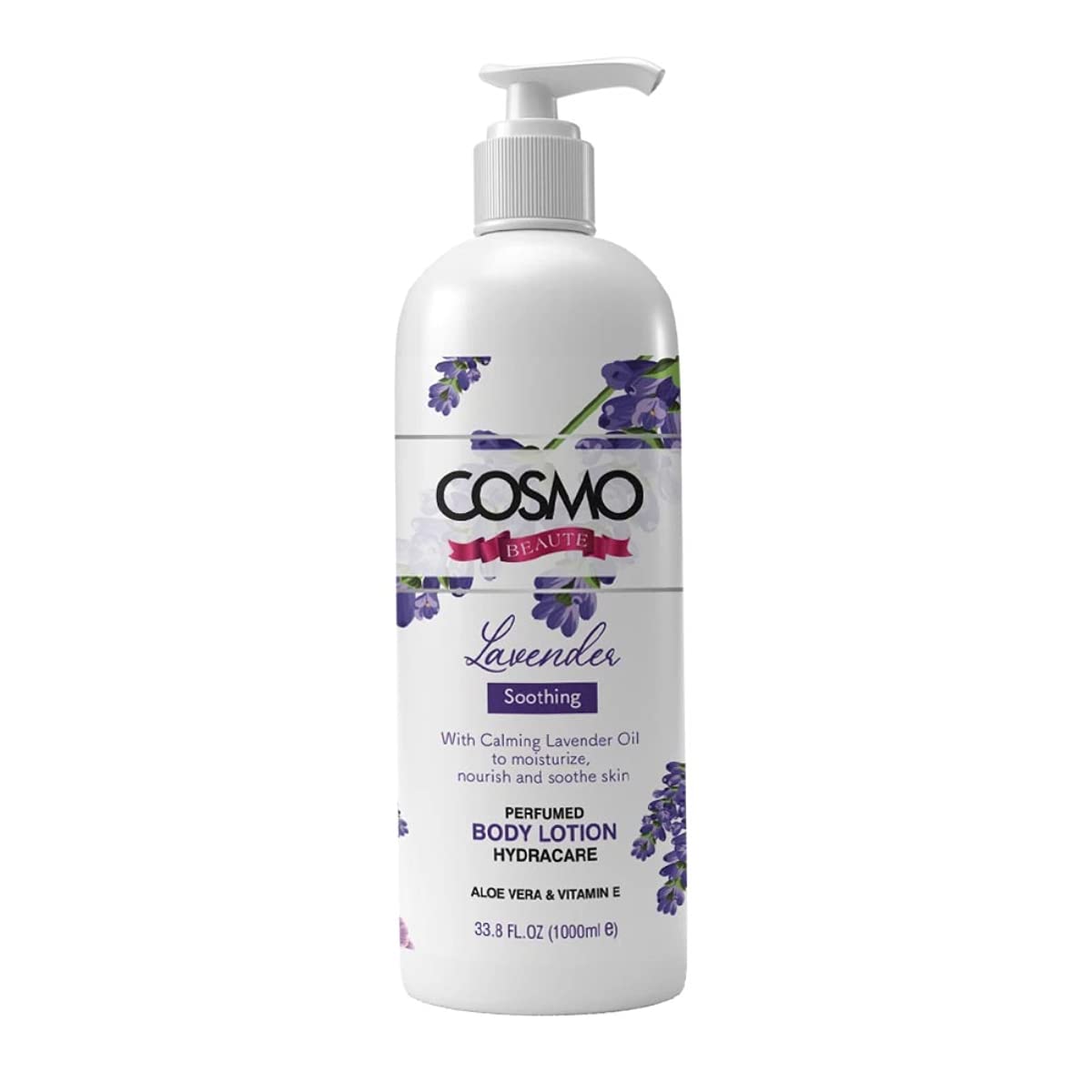 CD COSMO DESIGNS Beaute Lavender Luxurious Perfumed Body Lotion 1000ML, With Calming Lavender Oils to Moisturize, Nourish & Soothe Skin, Glowing, Hydration, Aloe Vera, Vitamin E, Skin Care Lotions