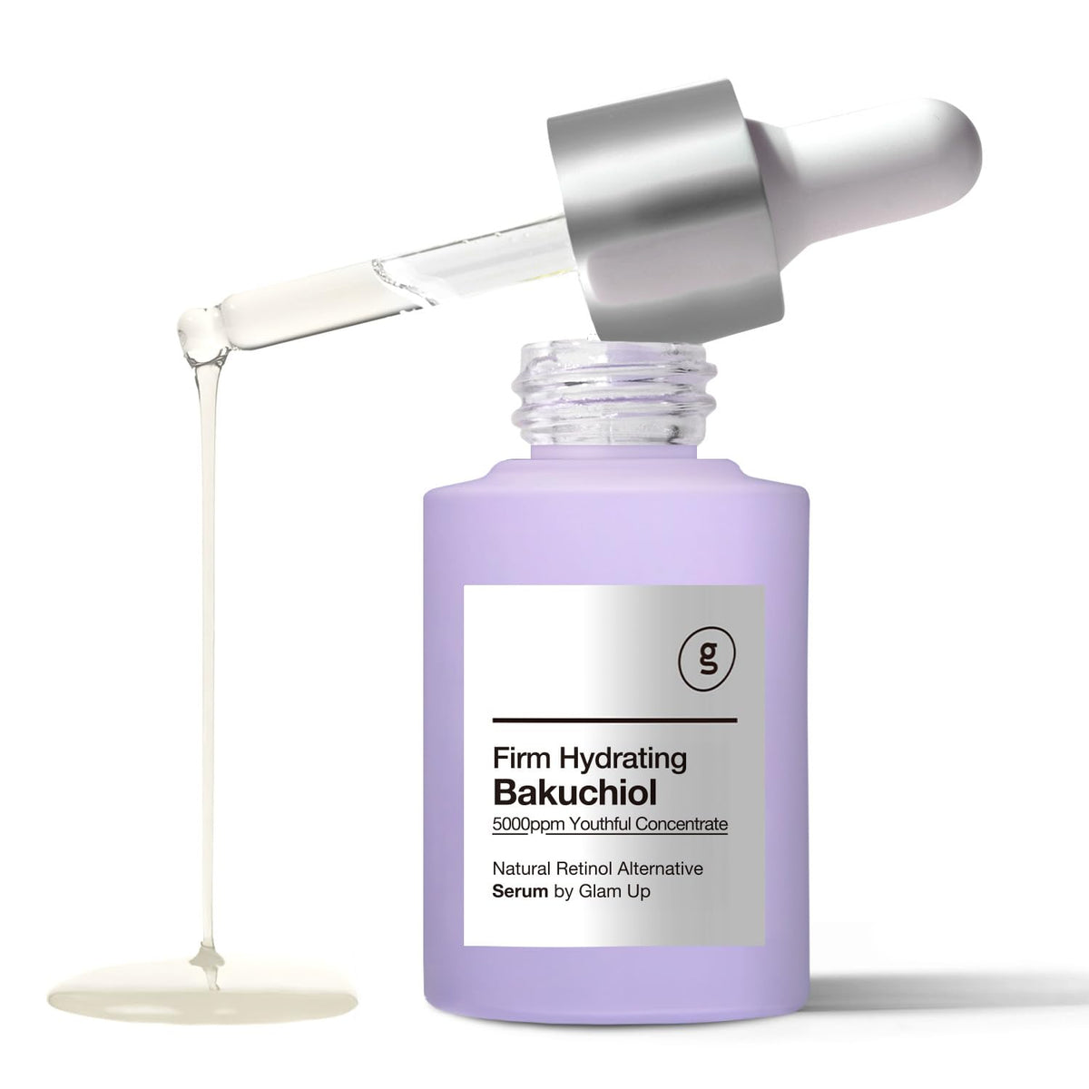 Glam Up Bakuchiol & Hyaluronic Acid Serum - Anti-Aging Retinol Alternative Serum, Blurs Fine Lines, Anti-Wrinkles, Shrinks Pores & Calms Breakouts, Hydrates Facial Skin, Cruelty-Free (1.01 fl oz)