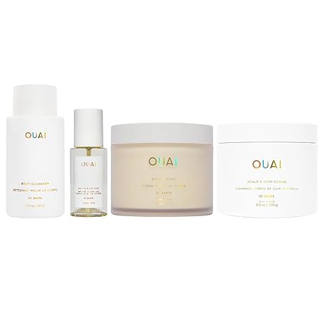 OUAI St Barts Body Bundle Includes Hair & Body Mist  for Head to Toe Fragrance, Hydrating Body Cream  Body Cleanser  and Scalp & Body Scrub 4 Piece Bundle