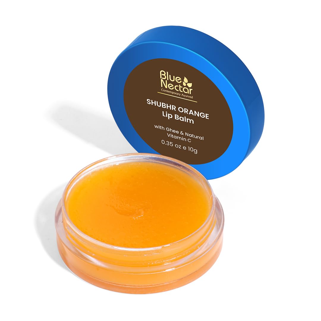 Blue Nectar Shubhr Orange Lip Balm & Gloss with Ghee And Natural Vitamin C for Dry Chapped Lips|100% Ayurvedic|Paraben & Sulphate Free| (15g, 10 Herbs)