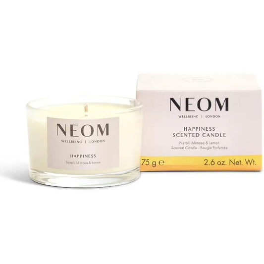 NEOM Happiness Travel Candle, 125g | Neroli, Mimosa & Lemon | Essential Oil Candle