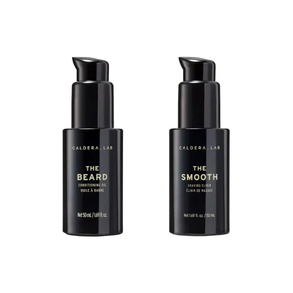 Caldera + Lab The Smooth & The Beard Bundle, Exfoliating & Organic Shaving Elixir & Balancing & Nourishing Beard Oil Duo with Antioxidant Botanicals