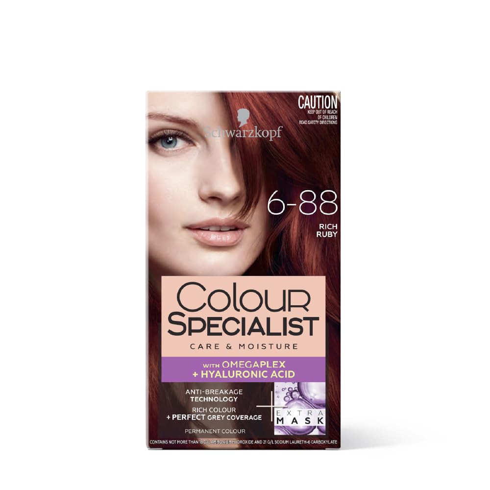Schwarzkopf Professional Colour Specialist At Home Permanent Hair Colour With Omegaplex Anti-Breakage Technology And Hyaluronic Acid With 2 After Colour Repair Masks For Softer Hair, 6.88 Rich Ruby 165ml
