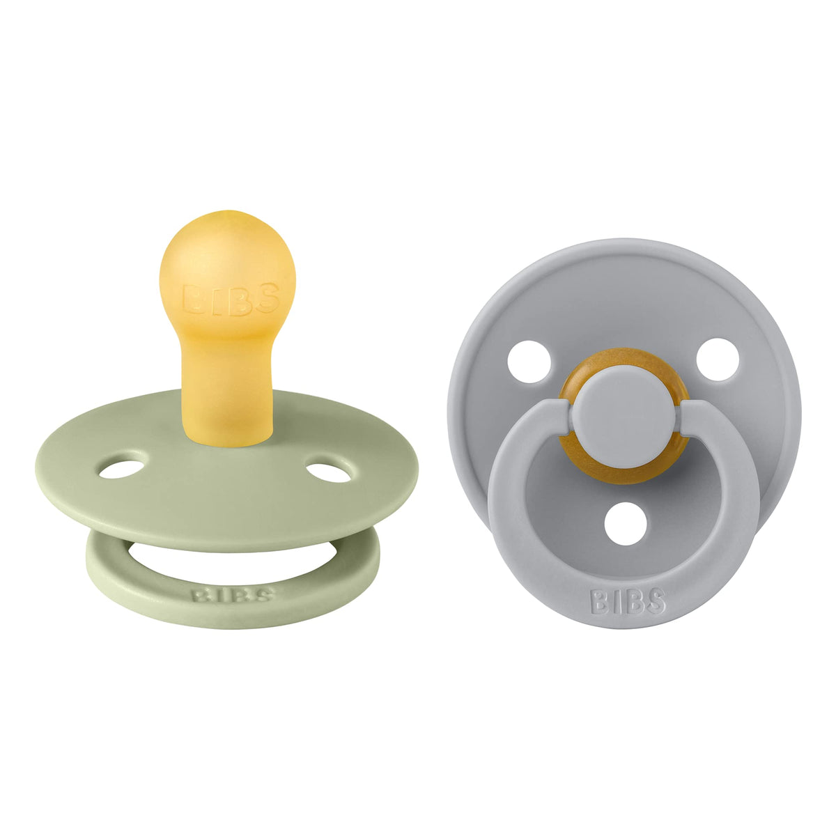 BIBS BPA-Free Natural Rubber Baby Pacifier | Made in Denmark (Cloud/Sage, 0-6 Months) 2-Pack