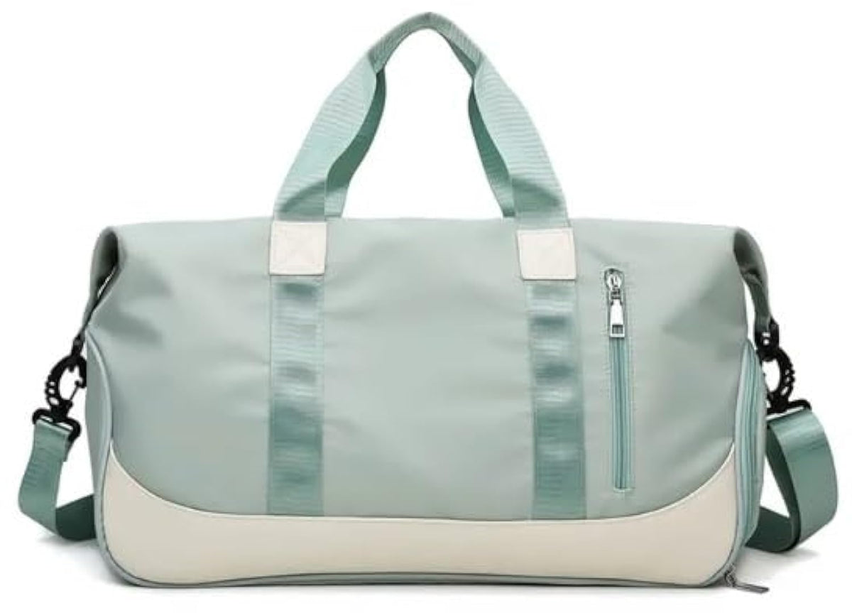 Leisure Sports Gym Duffel Bags for Women Waterproof Travel Hand Luggage Bag (Green & White)
