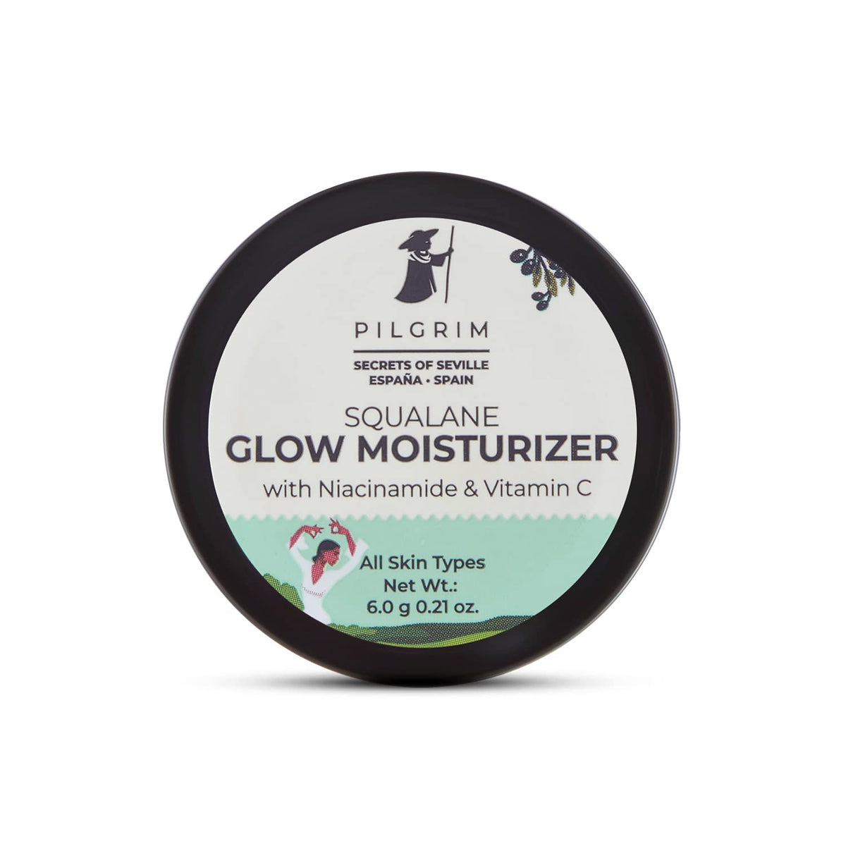 Pilgrim Squalane (Plant) Glow Moisturizer (Mini) for face with Niacinamide & Vitamin C | Moisturizer for dry skin hydration | Face moisturizer with vitamin c for glowing skin | Non-greasy | 8 gm