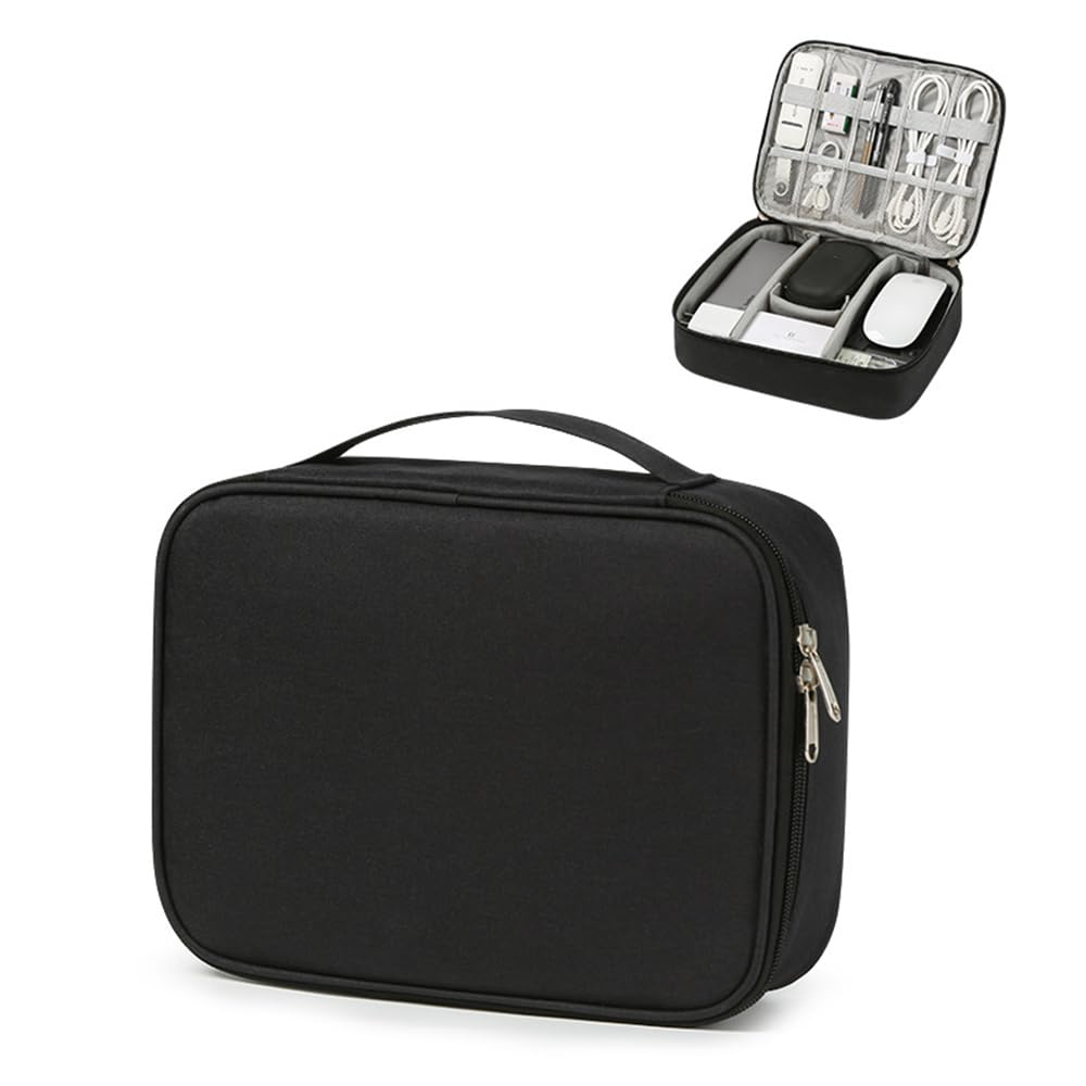 Pecbase Electronic Organizer Travel USB Cable Accessories Bag/Case,Waterproof for Power Bank,Charging Cords,Chargers,Mouse,Earphones Flash Drive,Single Layer - Black,M (127-05)