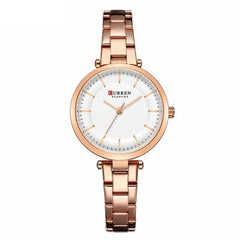CURREN Ladies Analog Watch Rose Gold Stainless Steel Case White Dial Rose Gold Stainless Steel Bracelet