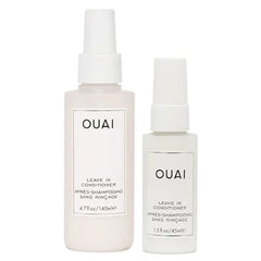 OUAI Leave In Conditioner Bundle Multitasking Heat Protectant Spray for Hair Prime Hair for Style, Smooth Flyaways, Add Shine & Use as Detangling Spray 2 Count, 1.5 Oz/4.7 Oz