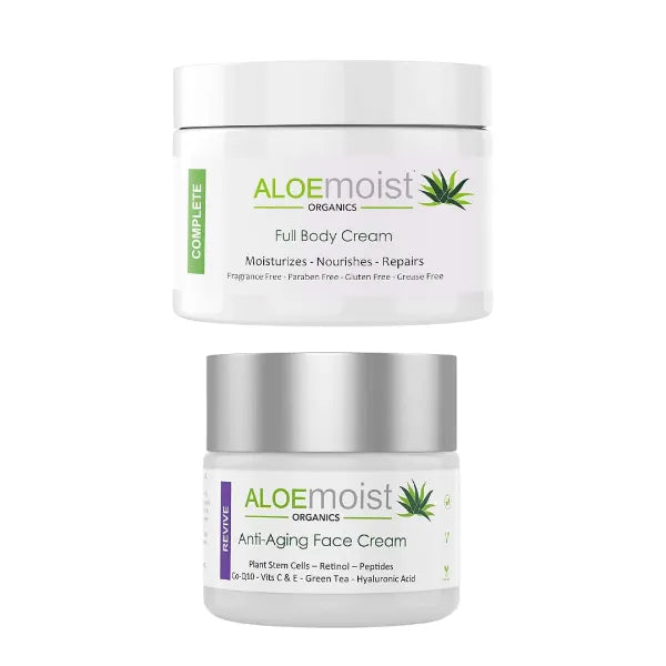 AloeMoist Organics Anti-Aging Retinol Cream for Face and Natural Aloe Vera Body Lotion - Face & Body Moisturizing Cream