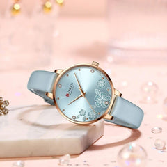 CURREN 9068 Brand Women Watch Fashion Flower Dial Quartz Ladies Leather Wristwatch Elegant Gift Lady Watche WITH ORIGNAL GIFT BOX - SKY