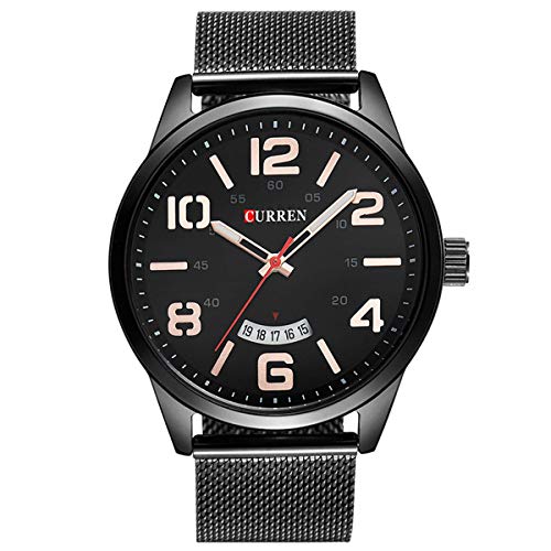 CURREN 8236 Metal Strap Round Analog with Date Display Black, Gold Watch for Men