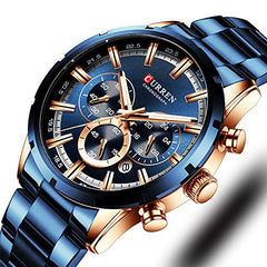 CURREN 8355 Luxury Men's Stainless Steel Wristwatches Casual Fashion Quartz Watch Men Chronograph Watch with Date - Blue